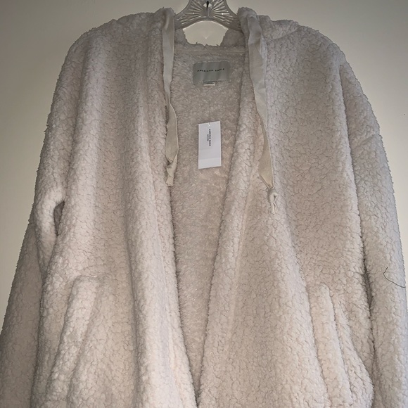 ae fuzzy sherpa hooded cardigan